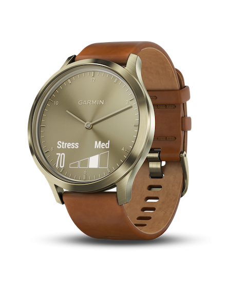 Garmin Vivomove HR Premium Dorado con correa de cuero marronn clara