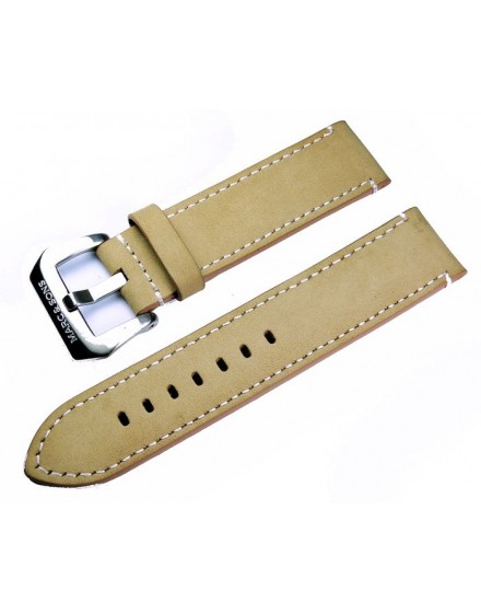 Beige Genuine Leather Strap with White Seam, 22mm, Reference L7