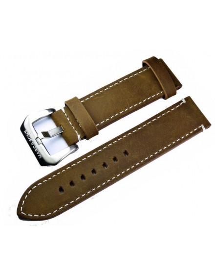 Brown Genuine Leather Strap with White Seam, 22mm, Reference L8