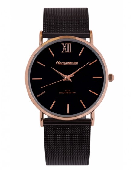 Vintage Neckmarine Men Black Ip Mesh Bracelet Watch NKM535M02M