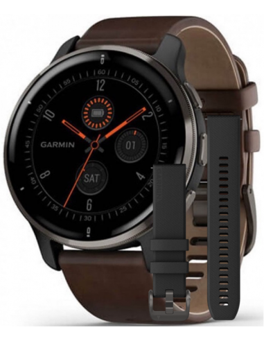 Garmin Venu 2 Plus Black strap Brown Leather + Silicone (010-02496-15)