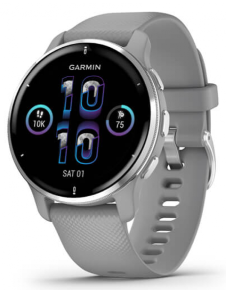 Venu 2 Plus Acero Plateado C Silicona Gris