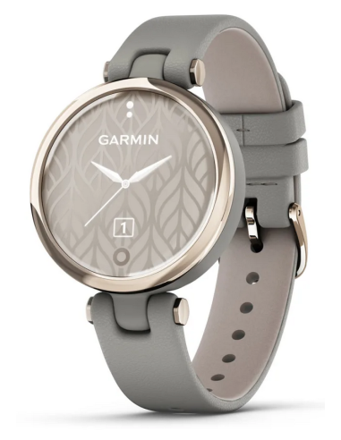 Garmin Lily Cream Gold Bezel with Gray Italian Leather Case and Strap