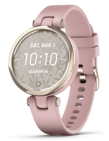 Garmin Lily Cream Gold Bezel with Pink Silicone Case and Strap