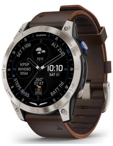 Garmin D2 Mach 1 Aviator Smartwatch mit Oxford-braunem Lederarmband (010-02582-55)