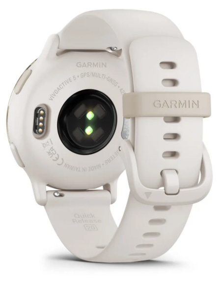 Garmin Vívoactive 5 Bisel Aluminio Oro Blanco Caja y Correa Silicona Blanca